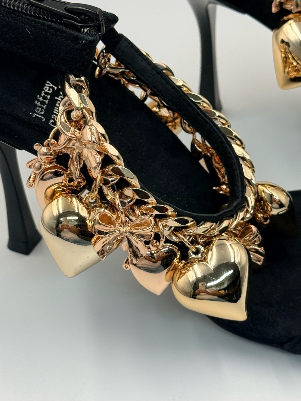 Jeffrey Campbell Black Suede Sandals with Gold Heart Charms - Picture 9 of 12